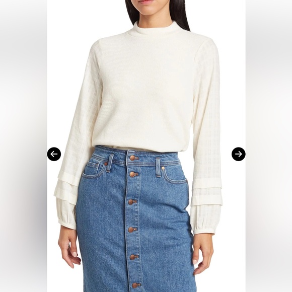 Madewell Tops - Madewell Cream Ribbed Mandarin Collar Sweater
